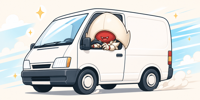 Cute chibi Elesh Norn mascot driving a courier van